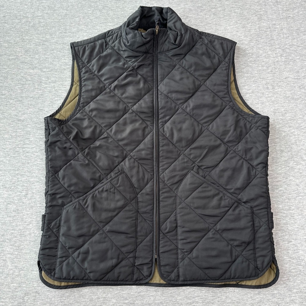 J.Crew Mens Quilted Vest Black Olive Green Authentic Outerwear Medium Full Zip